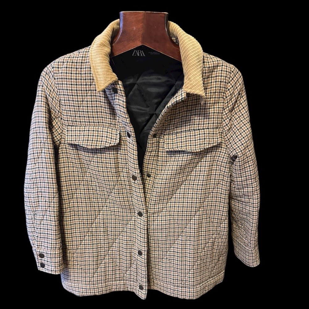 Zara women isolated wool mix Tan Plaid Jacket size M used very little